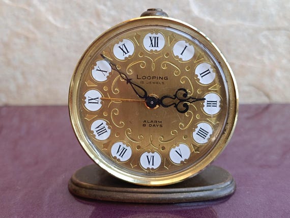 1960s LOOPING 15 Jewels 8 Days SWISS Alarm Clock With Mechanical