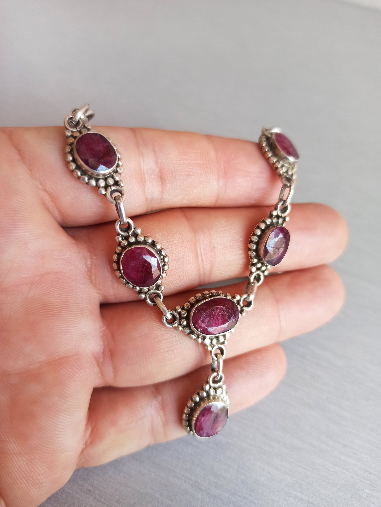 Ruby Necklace 925 Sterling Silver Necklace Silver Ruby Etsy