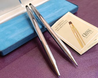 Vintage 1982 Cross Pen and Pencil Set: Chrome Finish, Two Black