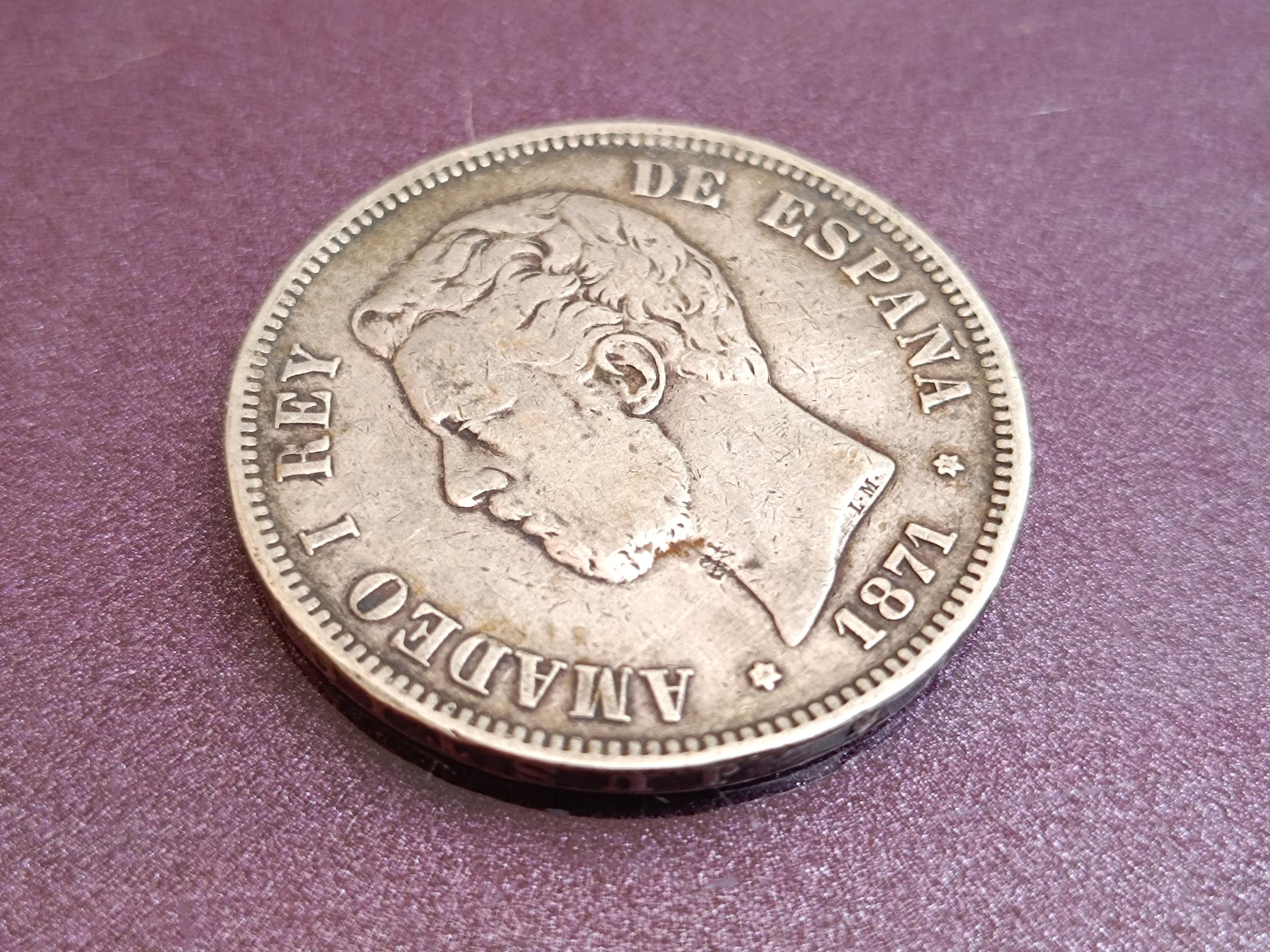 1871 スペイン 5ペセタ銀貨 アマデオ1世 1871年 アマデオ1世 スペイン国王 銀貨 5ペセタ、アマデオ1世 スペイン