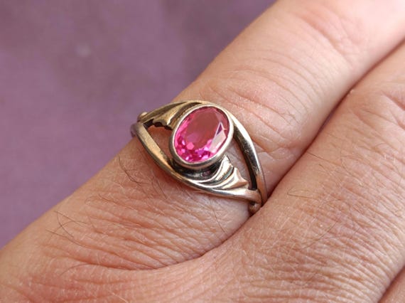 875 Silver Soviet Ruby Ring, Red Ruby Silver Ring… - image 1