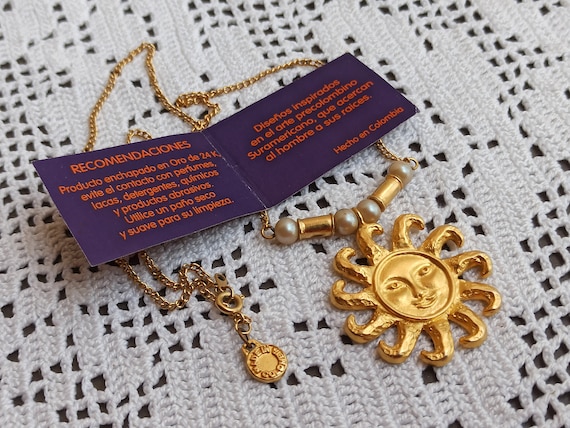 24K LINARENA Yellow Gold Plated Certificated Vintage Sun Pendant