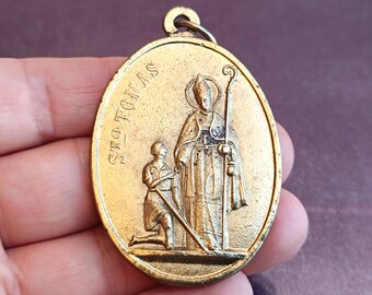 Ciondolo religioso di Santo Tomas degli anni '80, Hermandad de Santo Tomas Fuenllana Ciudad Real, medaglia cattolica spagnola, gioiello devozionale vintage