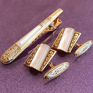 1960s Gold Filled Toledo Damascene Cufflinks, Antique Toledo Cuff Links, Vintage Cufflinks, Antique Cuff Links, Gentleman&#39;s Gift, Damascene