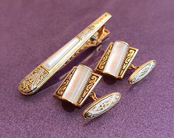 Boutons De Manchette Anciens Or De Tolède - Style Vintage Doré Or Fin XXème Siècle, Occasion