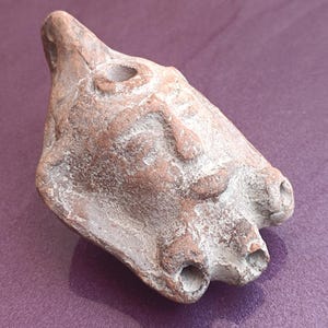 Roman OIL LAMP, Roman Oil Lamp in the Shape of a Faun Head Replica, Taino Art Figure, Ritual Headrest, Hand Made Oil Lamp