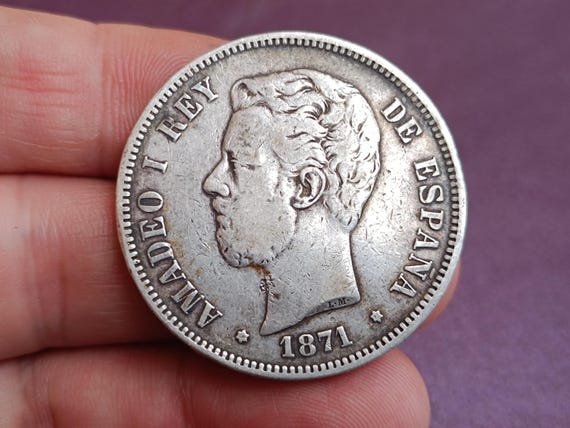 1871年 アマデオ1世 スペイン国王 銀貨 5ペセタ、アマデオ1世 スペイン