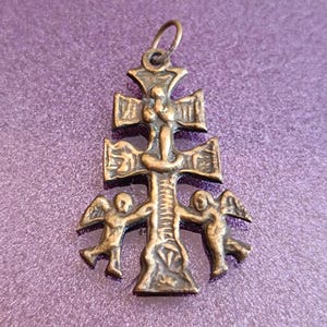 1950s Caravaca Brass Handmade Cross Pendant, Caravaca De La Cruz, Vera Cruz, Santísima Vera Cruz, Religious Cross Catholic Crucifix, Angels