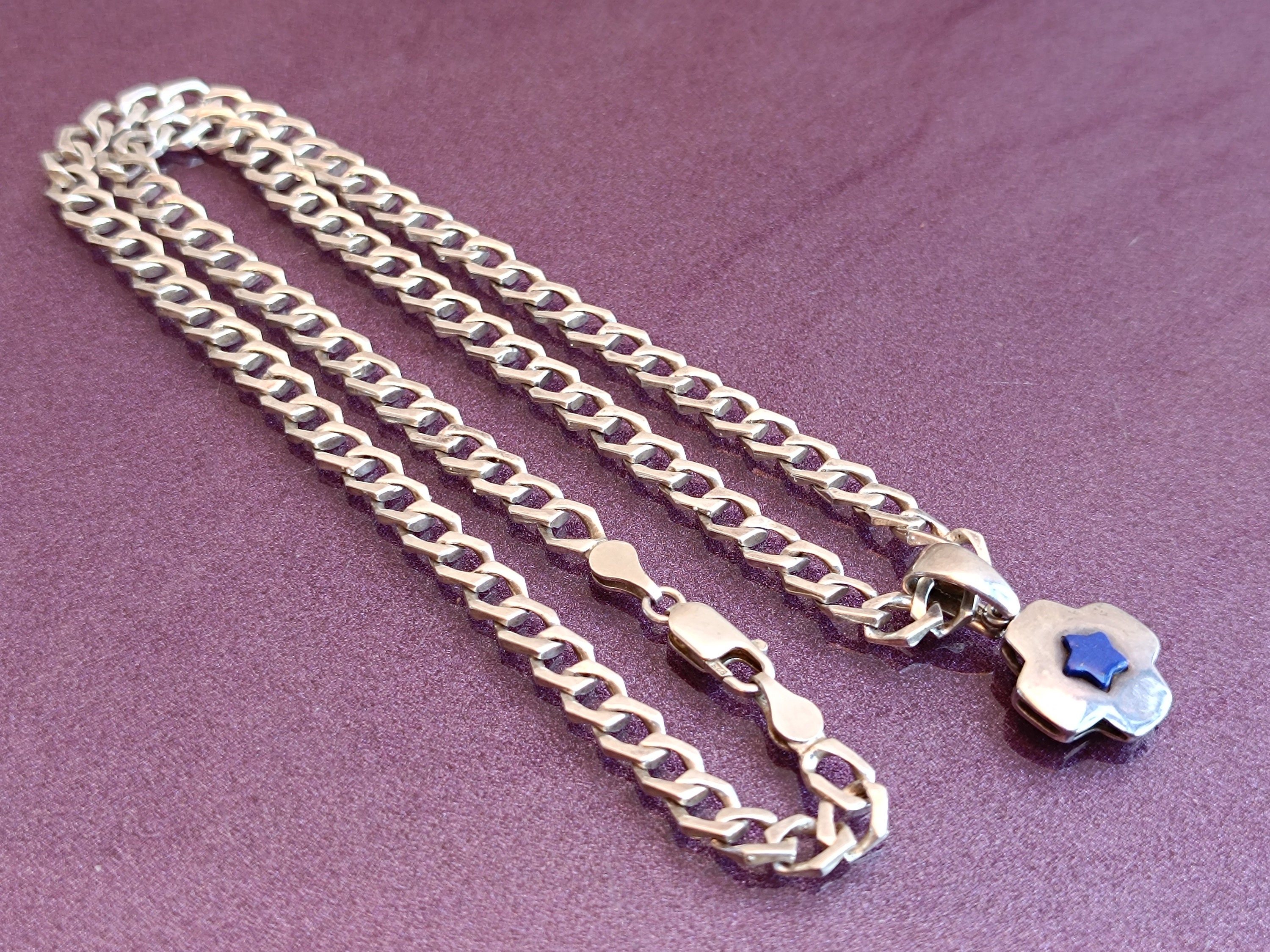 Pendentif Ancien Articulé En Argent 925 Et Lapis-lazuli - Ornement De Corsage Vintage