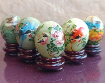 Jade Patterned Eggs, Chinese Genuine Jade Stone, Hand Painted Nephritis Egg, Picture Eagle Bird, Home Decor, Gift Idea