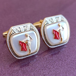 1960 Bull and Torreador Toledo Damascene Gold Plated Cufflinks, Antique Bullfighting Toledo Cuff Links, Vintage Cufflinks, Gentleman&#39;s Gift