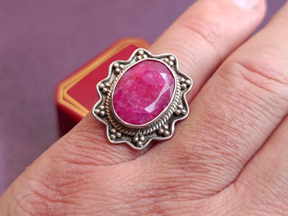 925 Silver Ruby Ring, Ruby Silver Ring Silver, Si… - image 6