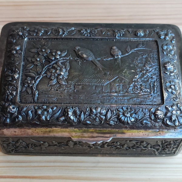 1920th RARE SUGRAÑES Jewelery Box, Antique Silver Plated Box, Vintage Joyeria y Plateria, Trunk Vintage, Old Small Trunk, Treasure Chest