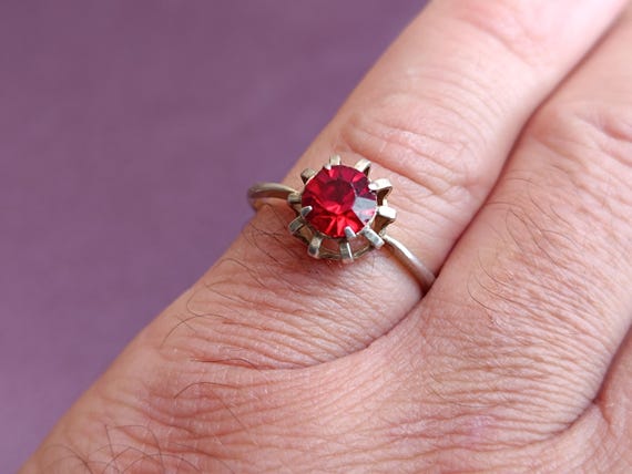 875 Silver Ruby Ring, USSR Red Ruby Silver Ring, … - image 4