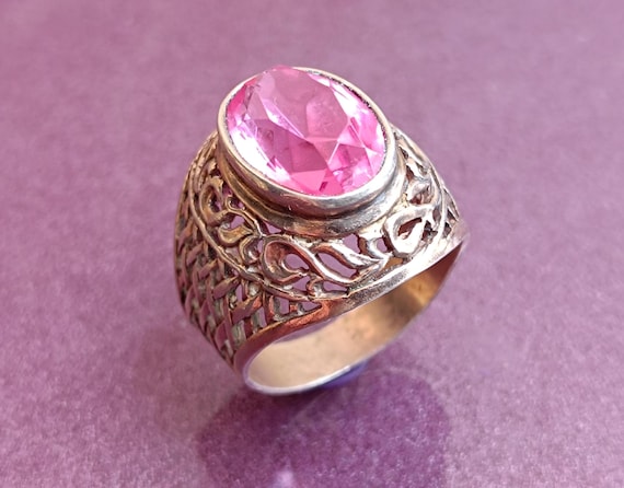 875 Silver Ruby Ring, USSR Red Ruby Silver Ring, … - image 1