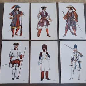 Satz von 6 Postkarten 1970 Postsoldatenfigur, Postkarten, Postkartenpaket, Vintage-Postkarten Spanien Soldat, Europa, gepostete Postkarten