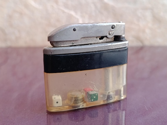 1970s Transparento German Liquid Lighter With Dice, Vintage Untested Petrol  Lighter, Pocket Lighter, Collectible Lighter, Cigarette Lighter