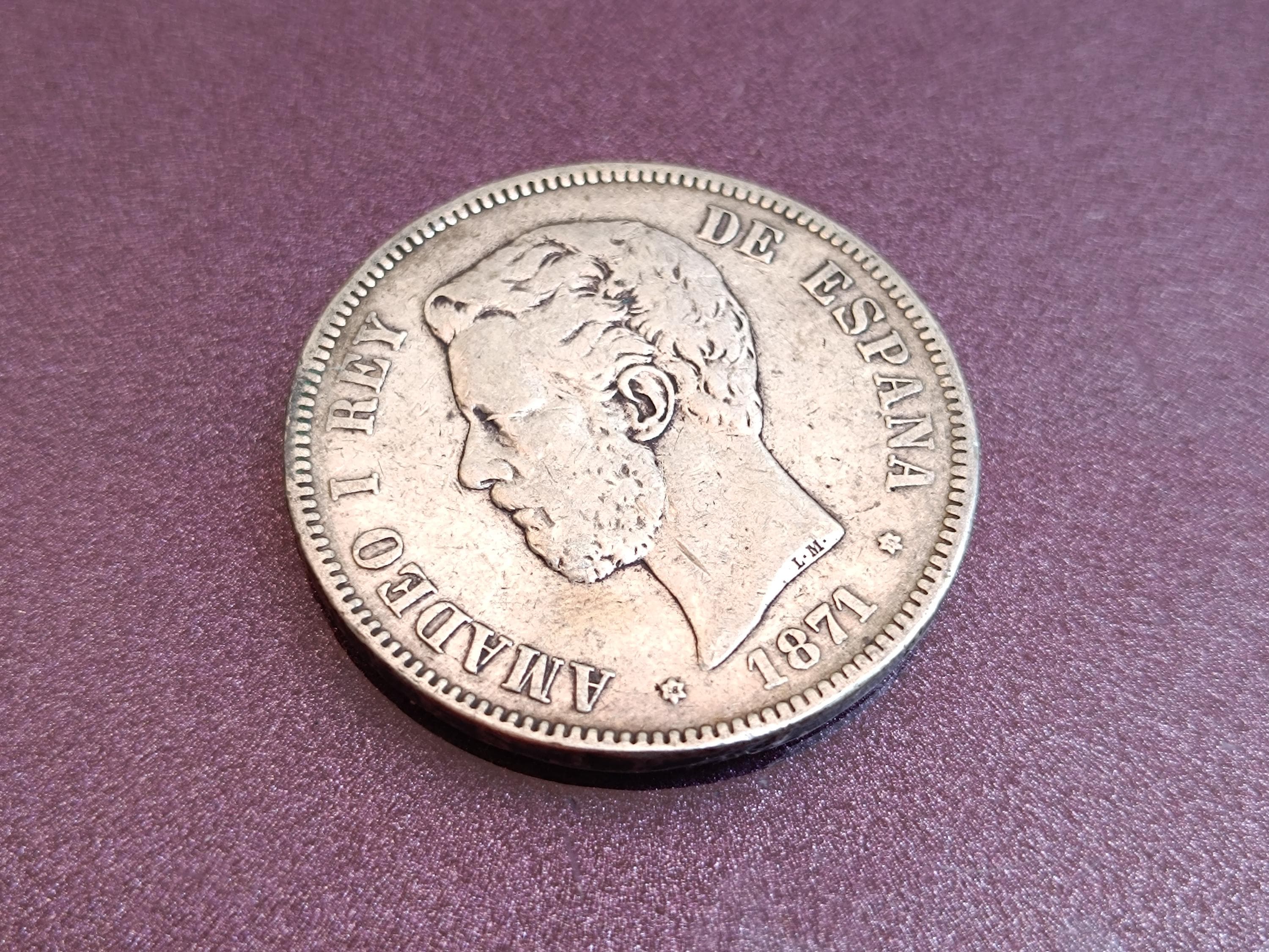 1871年 アマデオ1世 スペイン国王 銀貨 5ペセタ、アマデオ1世 スペイン