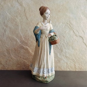 PAL Vintage Porcelana Artistica Levantina, Antique Porcelain Girl Figurine With Flowers, Old Spanish Statuette, Ceramica Made in Spain