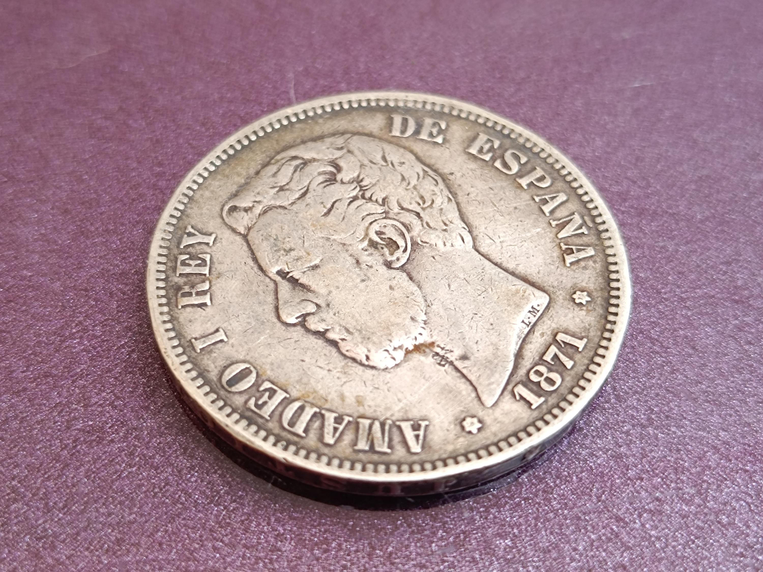 1871年 アマデオ1世 スペイン国王 銀貨 5ペセタ、アマデオ1世 スペイン