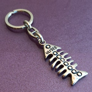 ULISES vis skelet sleutelhanger, vintage vis sleutelhanger, vis skelet, vis skelet sleutelhanger, Nautica sleutelhanger, metalen vis sleutelhanger
