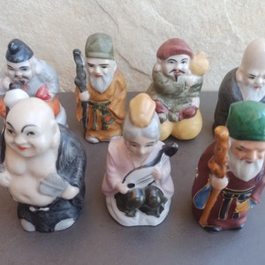 Set of 7 Vintage Porcelain Buddha Statues, Antiques Japan Porcelain Men Figurine, Porcelain Figurines, Vintage Japan Porcelain Buddha Statue