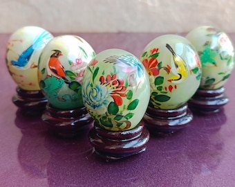 Chinese Hand-painted Jade Eggs, Miniature Eggs, Oriental Ornament
