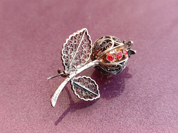 1930 Poppy Ruby Silver Brooch, Handmade Poppy Bro… - image 3