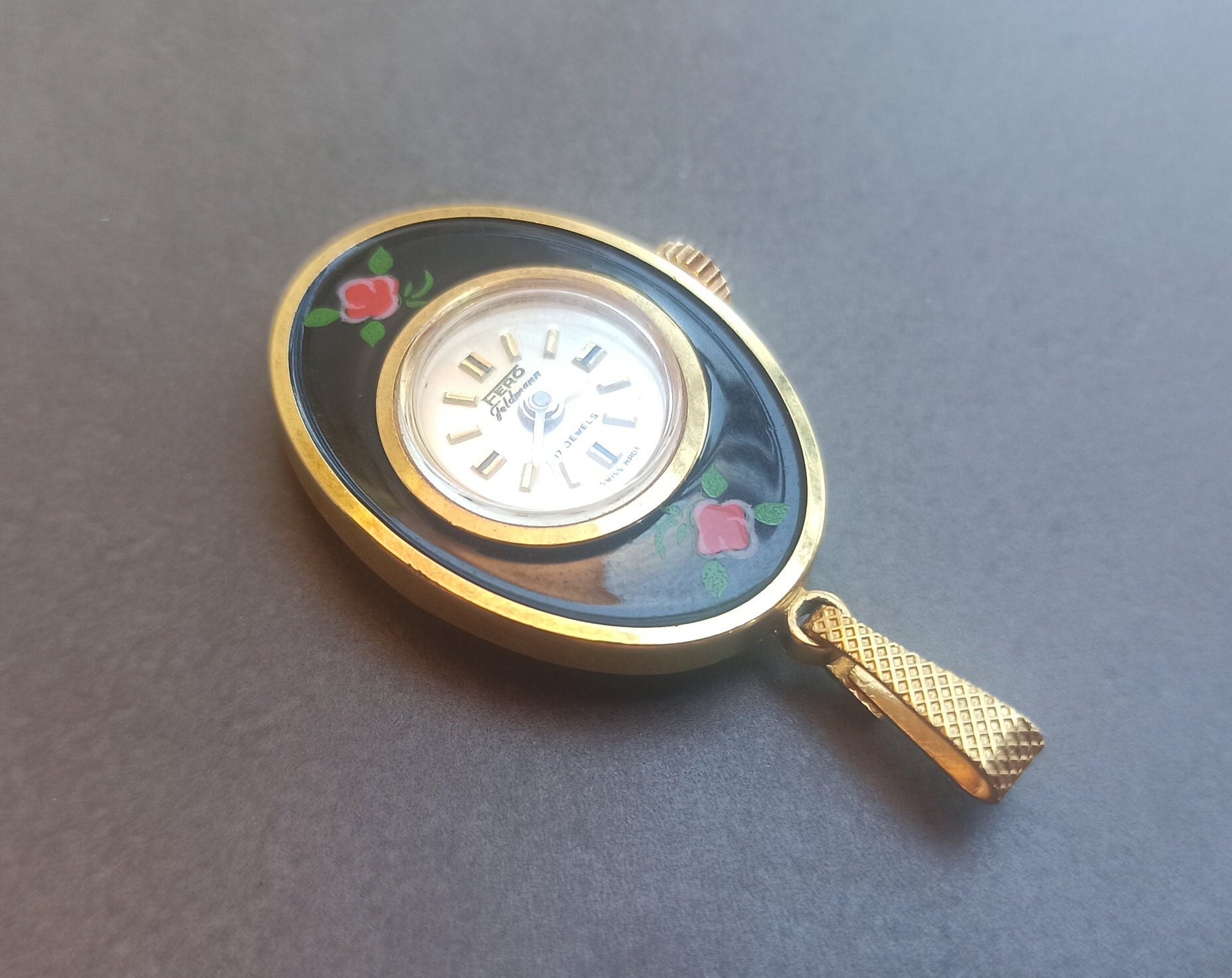 Buy FERO Feldmann Mechanical Watch 17 Jawels Vintage Pocket Watch Pendant Watch Vintage Watch Enamel Clock Flower Pattern Swiss Made Online in India Etsy