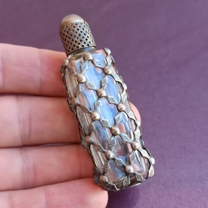 1950 Silver Perfume Bottle, Handmade Silver Perfume Bottle, Vintage Silver Perfume Bottle, Antique Bottle With Flowers, Old Perfume Bottle