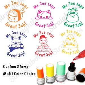 Aangepaste lerarenstempel, gepersonaliseerde naam leraarstempels, leuke cartoon dierenstempel, postzegels leraar, studentenklasstempels