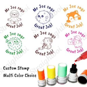 Aangepaste lerarenstempel, gepersonaliseerde naam leraarstempels, leuke cartoon dierenstempel, postzegels leraar, studentenklasstempels