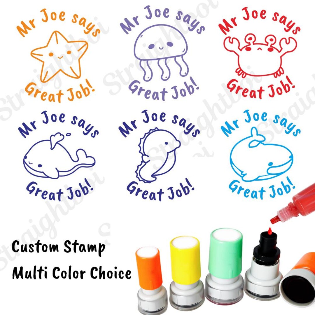 With Comment Stamp Custom Teacher Stamp, Personalized Name Teacher Stamps, Cute Cartoon ...