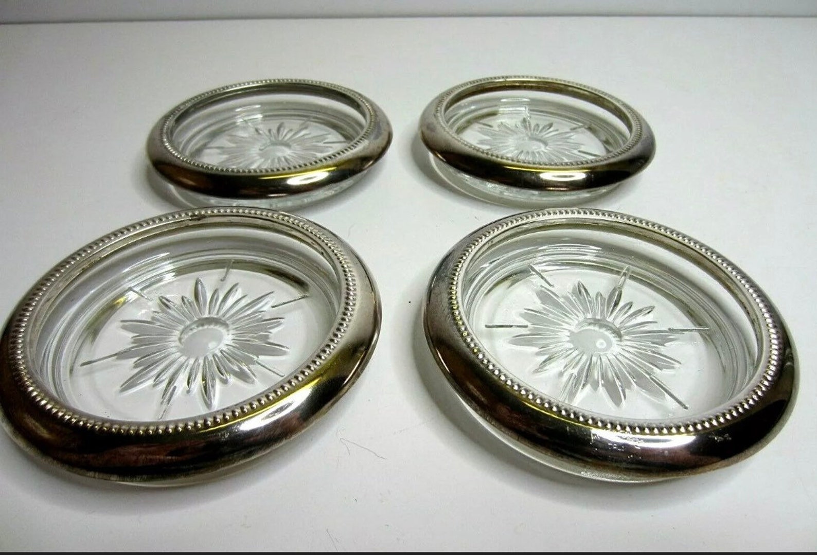 Silver Plate Coaster Set Mid Century Modern MCM Starburst Etsy