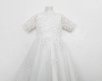 Weißes Kleid aus Tüll und Spitze Tüllkleid Taufkleid Prinzessinnenkleid Hochzeitskleid  Kommunionskleid Blumenmädchen Mädchenkleid