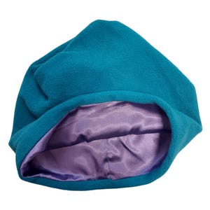 Winter Beanie Satinmütze aus Fleece subtle Green petrol Karamel  himbeer melange grau Schüttel Zopfmütze Headmasters Stirnband Loop Turban