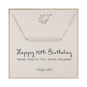 Collar de perlas para el 70.º cumpleaños: barra de siete perlas de plata esterlina