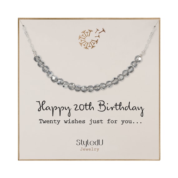 20th Birthday Gifts for Women, Sterling Silver 20 Crystal Beads