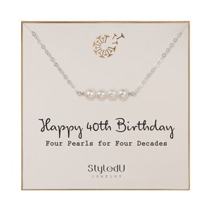 40th Birthday Pearl Necklace: Sterling Silver, Four Freshwater Pearls