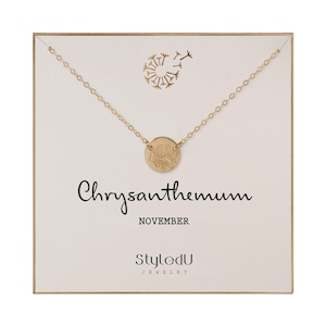 November Birth Flower Necklace, Chrysanthemum Pendant, 14K Gold Filled, Sterling Silver, Personalized Birthday Gift, Birth Month Jewelry