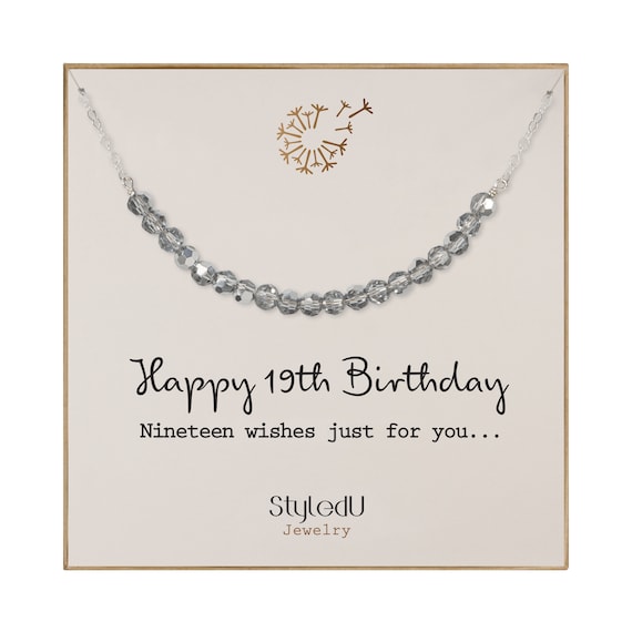 19th Birthday Gifts for Girls, Sterling Silver 19 Crystal Beads Necklace  Gift for 19 Year Old Girl, 19 Year Old Girl Gift Ideas 