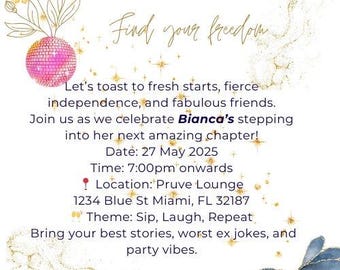 Editable: Find Your Freedom (Post Divorce Party) Invite Template