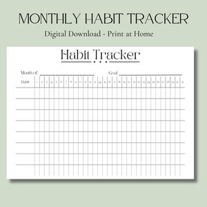 Printable Monthly Habit Tracker, Instant Download, Track Your Goals!