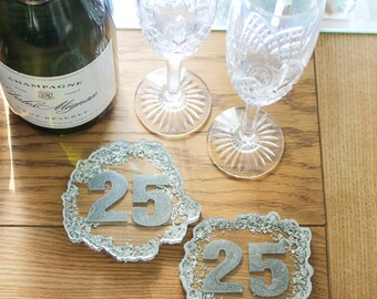 Posavasos de resina de celebración: hoja de oro y plata, hechos a mano
