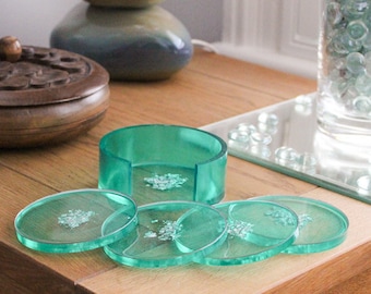 Juego de posavasos de lujo (verde botella/plateado)