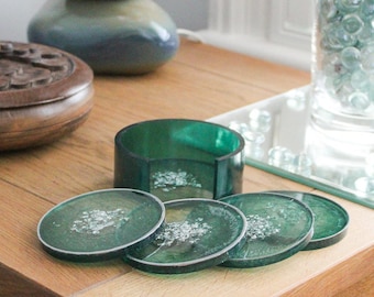 Juego de posavasos de lujo (verde oscuro/plateado)