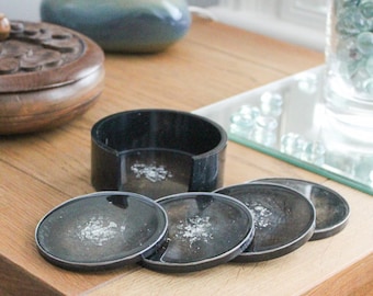 Juego de posavasos de lujo (negro/plata)