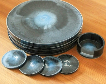 Manteles individuales redondos de resina (azul/plateado)