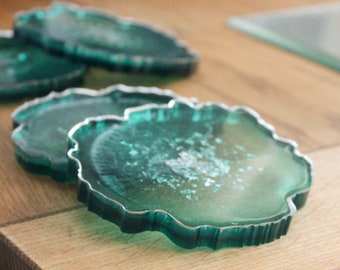 Posavasos de ágata verde y plateada