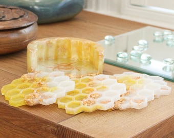 Juego de posavasos con diseño de panal